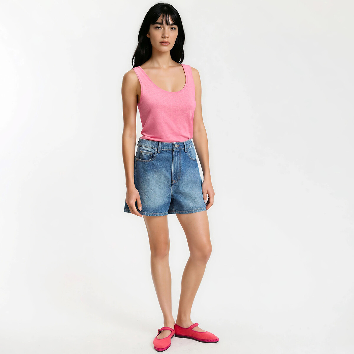 Linen Crew Neck Vest in Loose Fit pink, LA REDOUTE COLLECTIONS