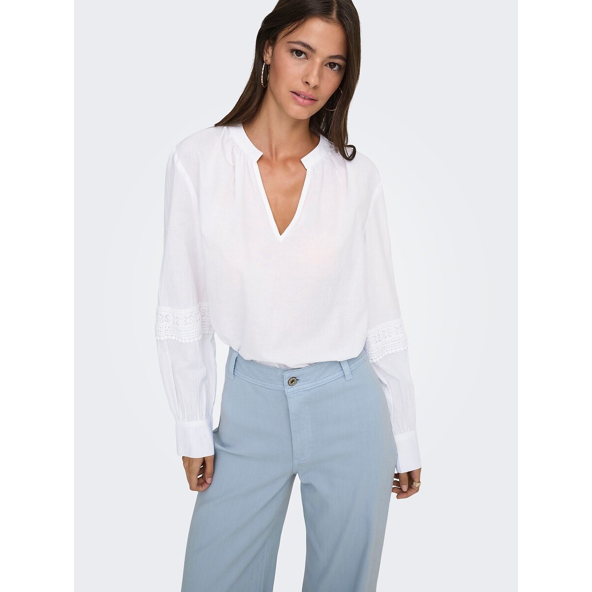 Blouse manches longues, col V blanc, JDY