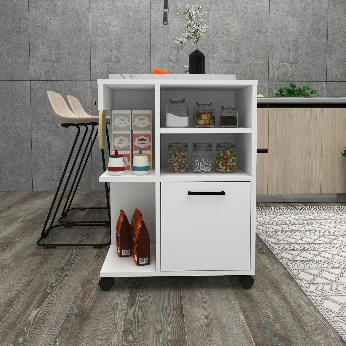 Meuble de rangement sur roulettes MARFA blanc, PIER IMPORT