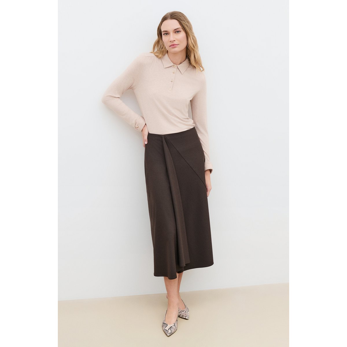 Jupe fluide féminine JOUZY marron foncé, CAROLL