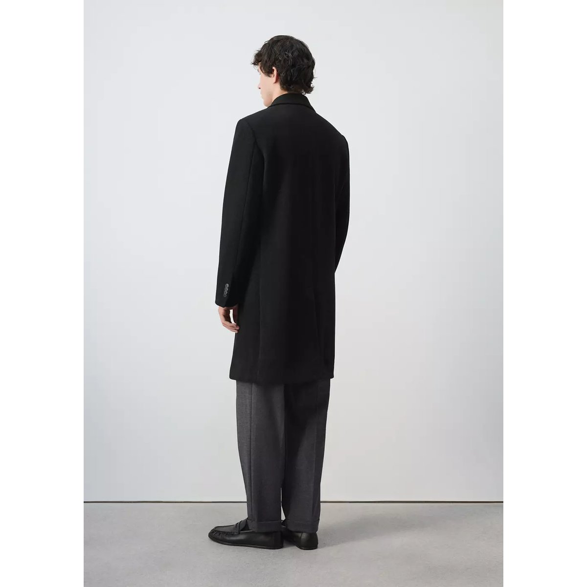 Manteau laine mélangée croisé noir, MANGO MAN