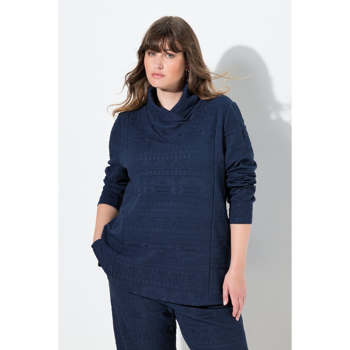 Sweat-shirt à col châle, manches longues bleu marine, ULLA POPKEN
