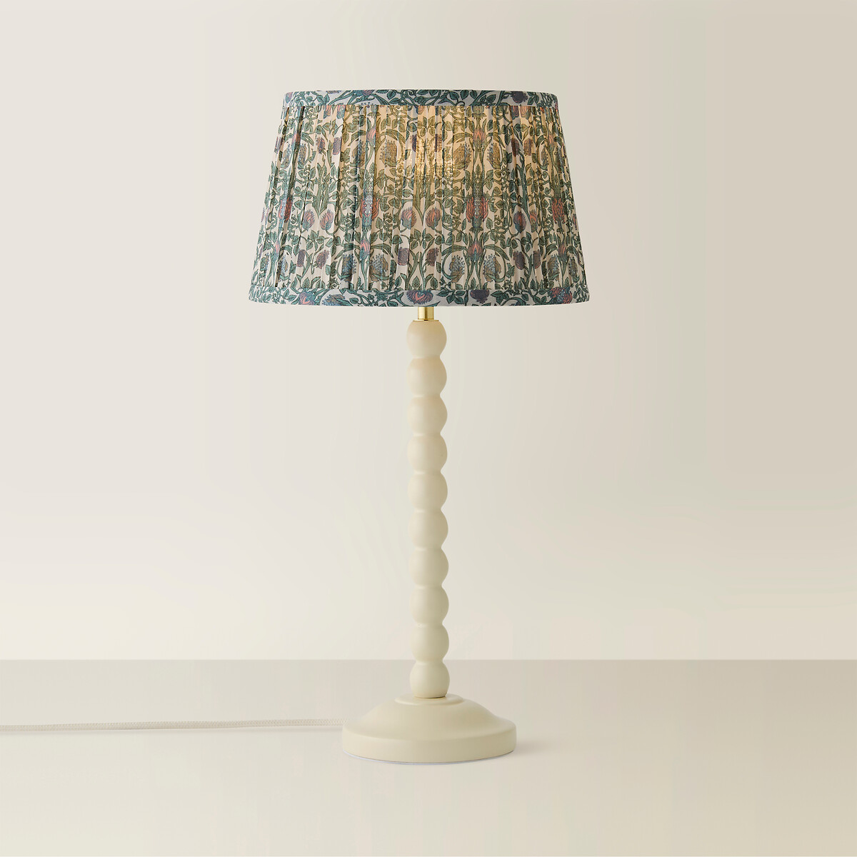 Bobbie Painted Cream Bobbin Table Lamp with Floral Pleated Shade green, SO'HOME