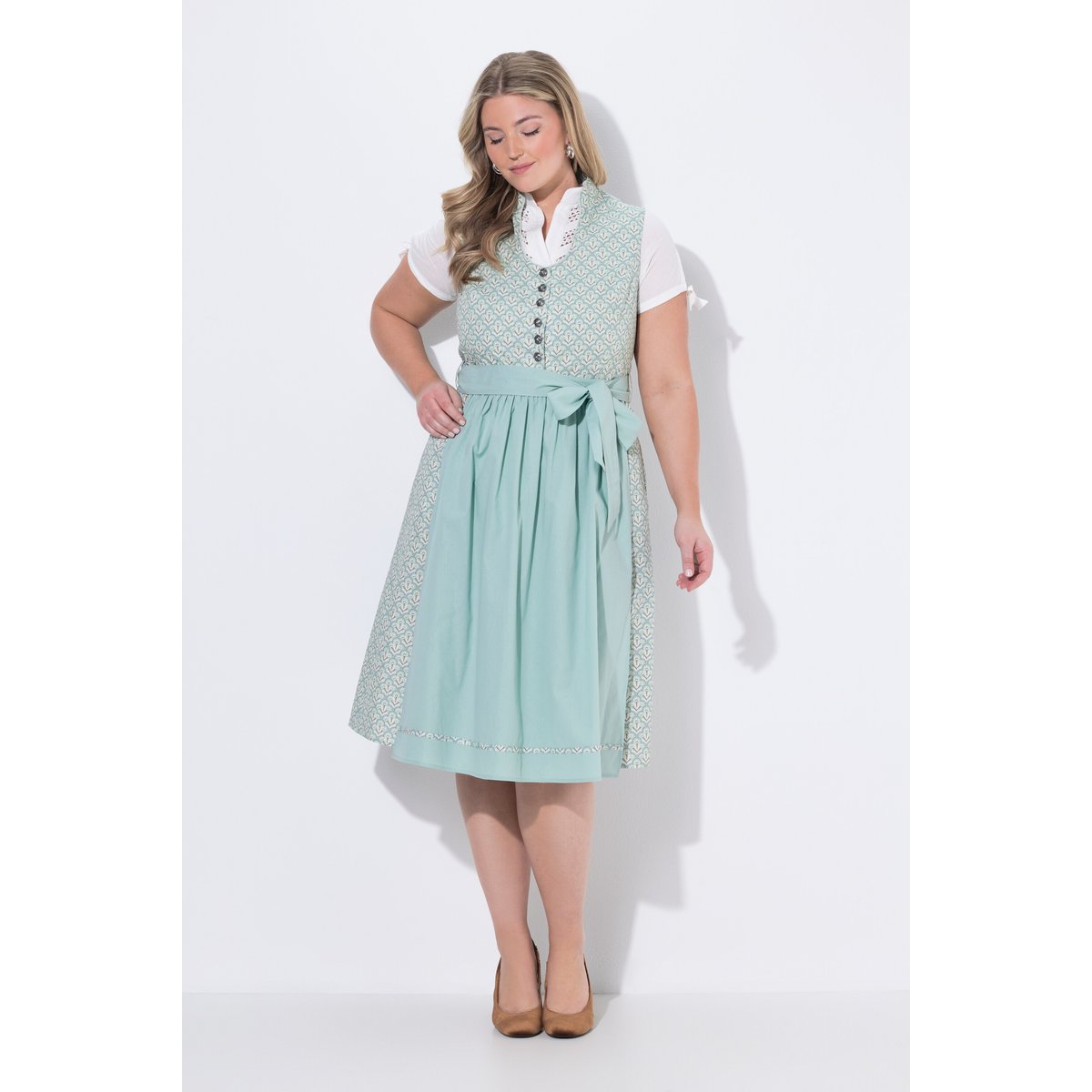 Dirndl, col montant, col V, jacquard sauge, ULLA POPKEN