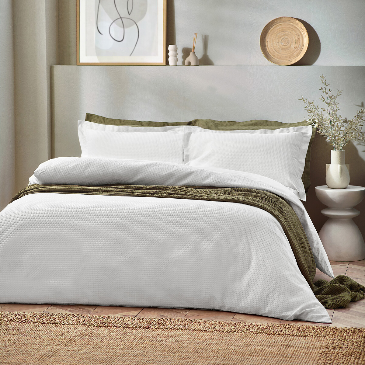 Waffle Cotton Textured Duvet Cover and Pillowcase Set white, YARD