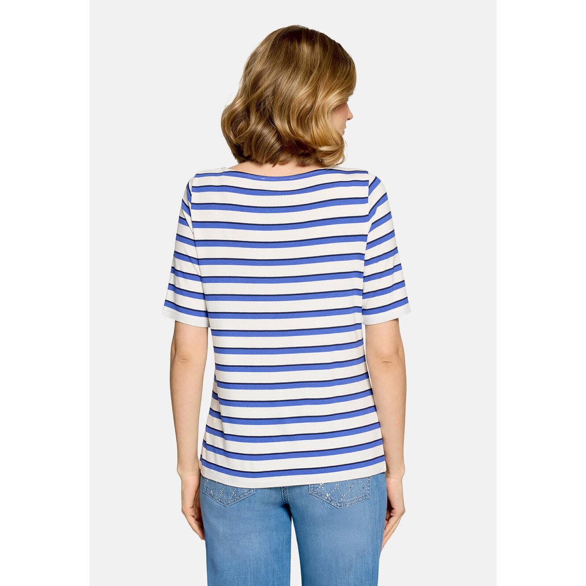 T-shirt à rainures à encolure bateau blanc/bleu, BETTY BARCLAY