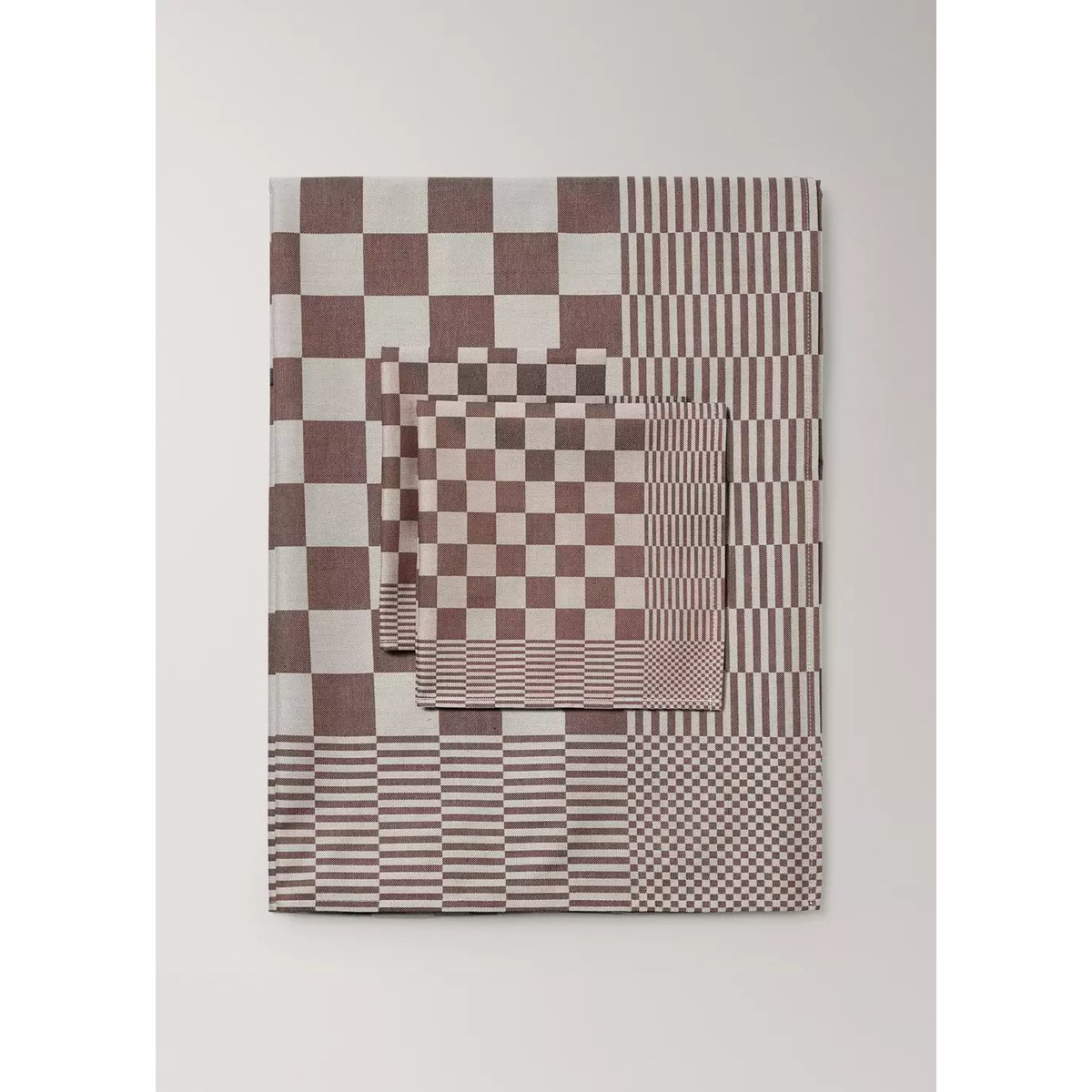 Lot de 2 serviettes de table en coton jacquard à carreaux marron, MANGO HOME