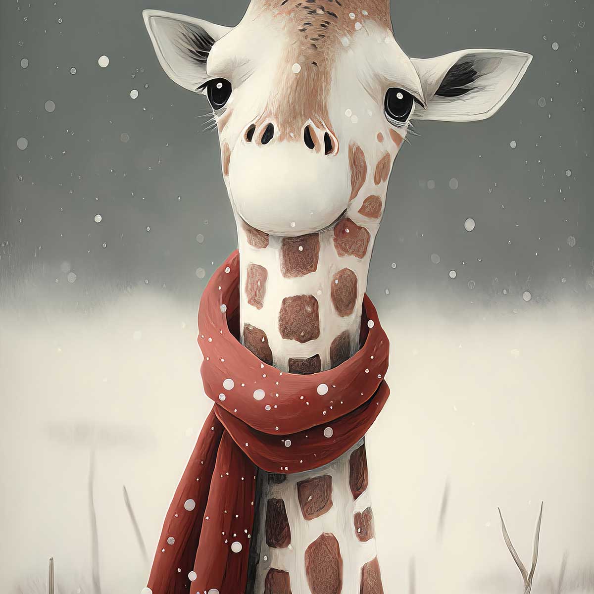 Affiche enfant girafe sous la neige affiche seule, HEXOA