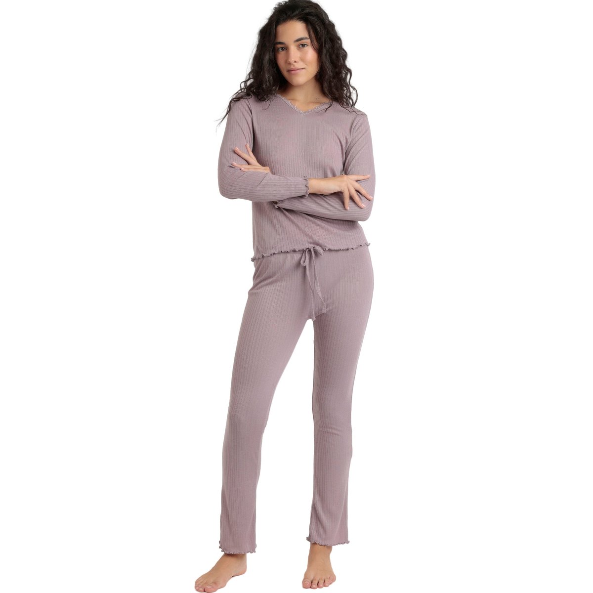 Pyjama pantalon top manches longues Soft Canale violet, ADMAS