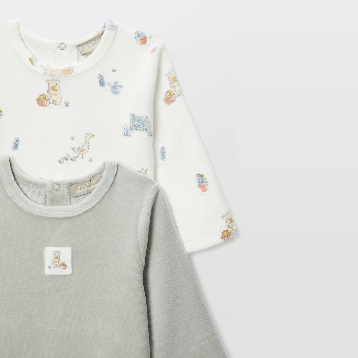 Lot de 2 dors-bien en velours en coton BIO GOTS sauge clair, BOUT'CHOU