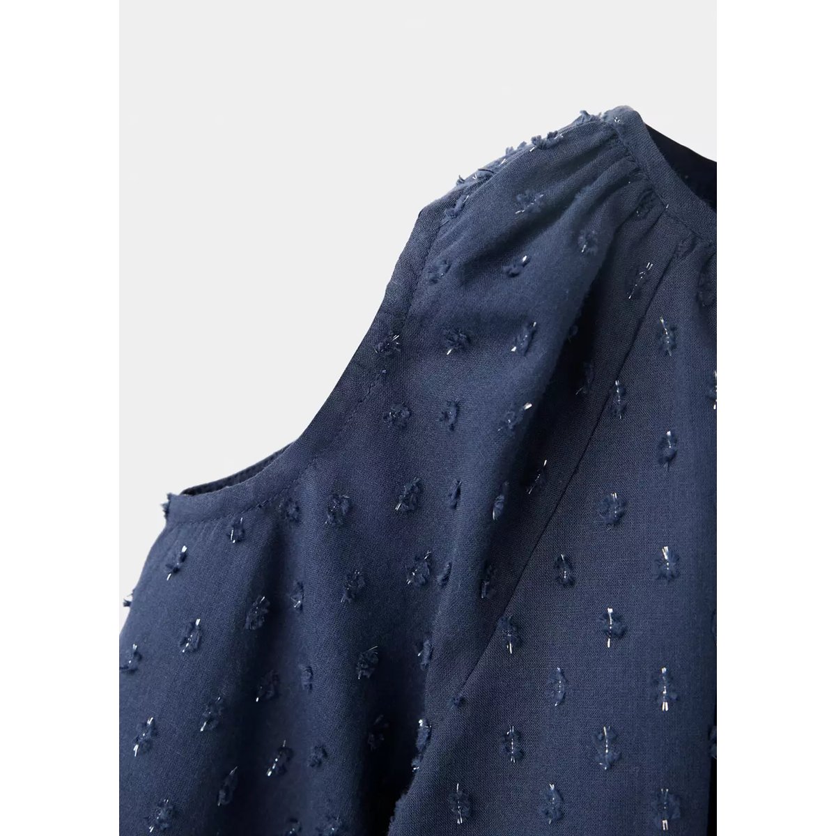 Robe froncée à détails métallisés bleu marine, MANGO KIDS