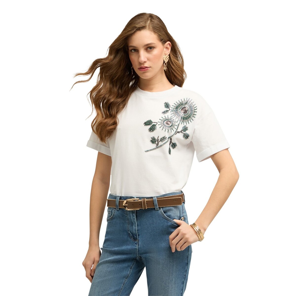 T-shirt avec applications florales blanc, MOTIVI