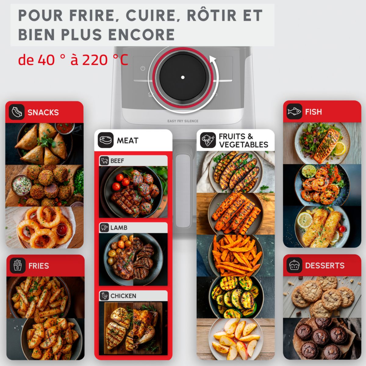 Friteuse sans huile Easy Fry Silence Smart 5L EZ572DF0 couleur unique, MOULINEX