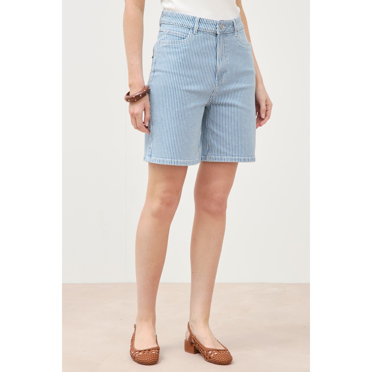 Bermuda large taille haute en jeans bleu, BONOBO