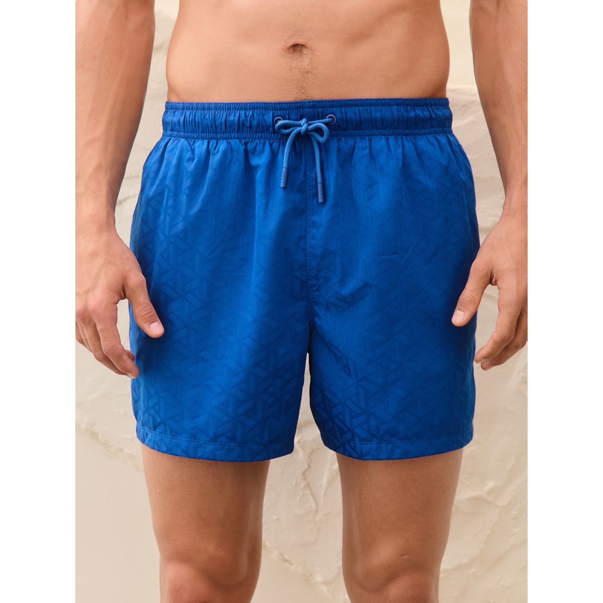 Short de bain en jacquard géométrique 5 po bleu, NEXT
