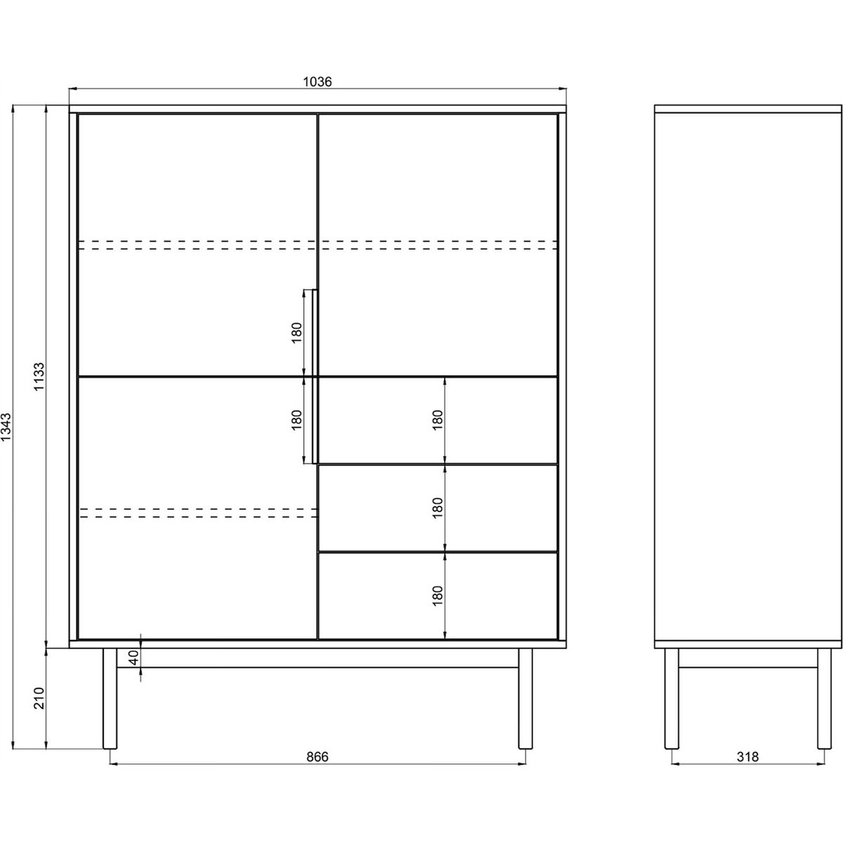 Commode haute 3 portes 3 tiroirs VIVIARO cachemire et doré, RECOLLECTION