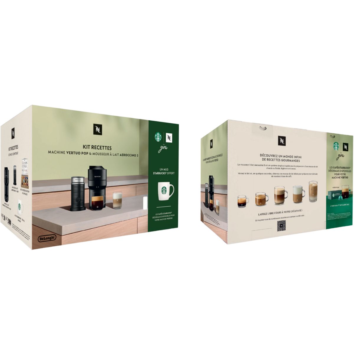 Nespresso Vertuo POP + Aeroccino STARBUCKS couleur unique, DELONGHI