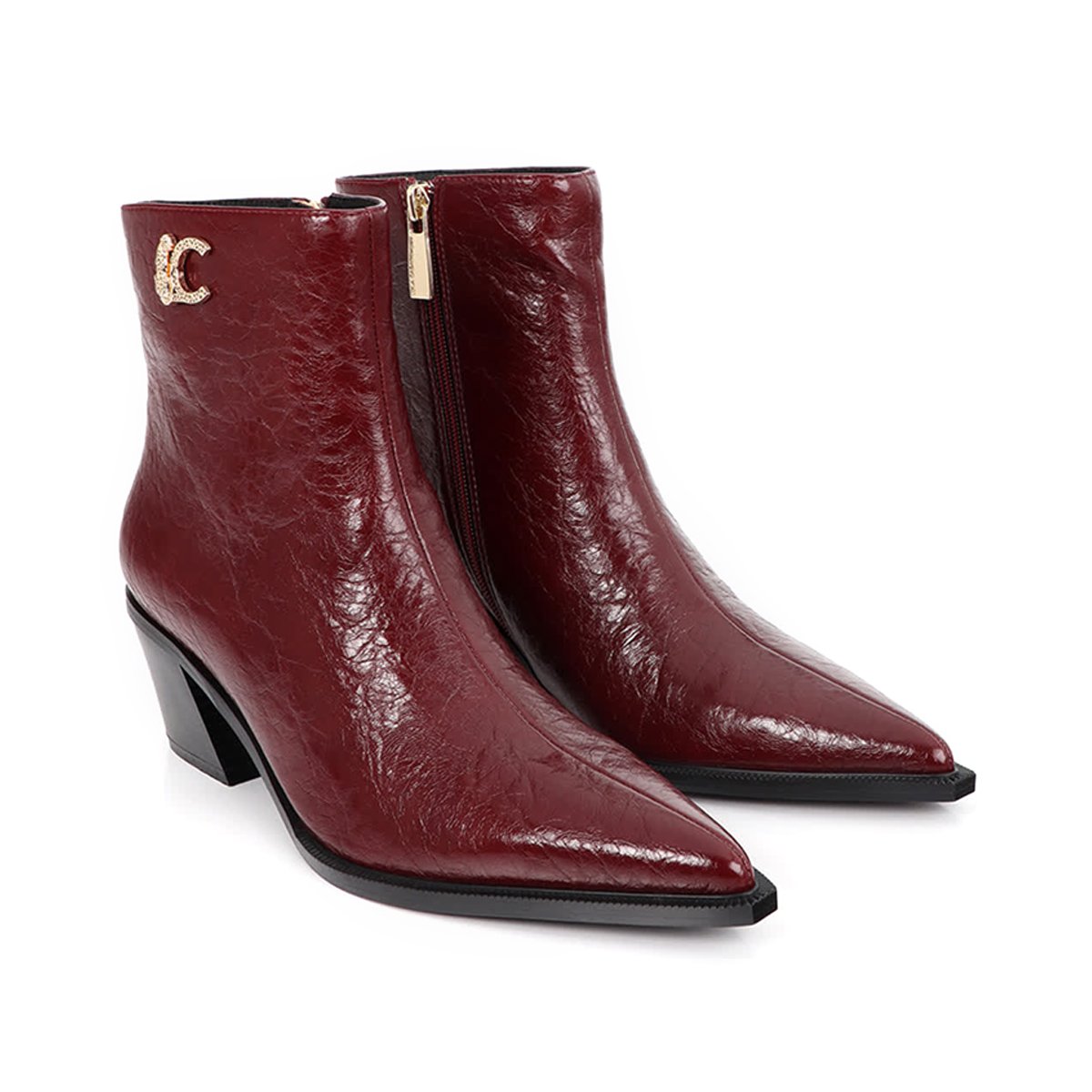 Bottines à talons effet cuir vielli bordeaux, LOLA CASADEMUNT