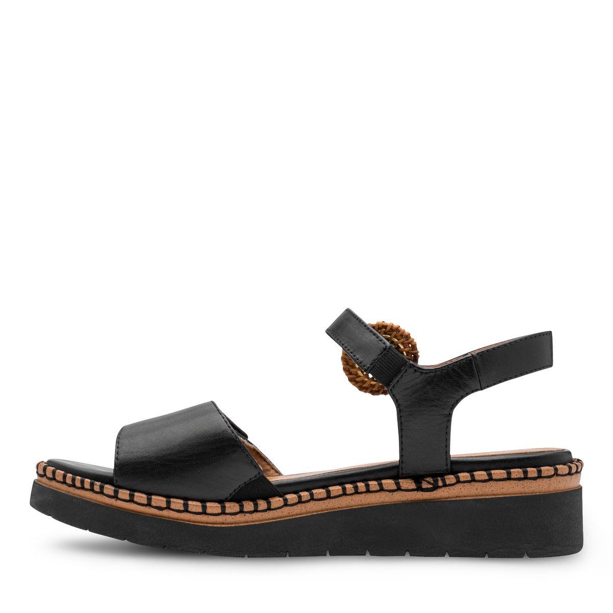 Sandale à talon en cuir noir, TAMARIS