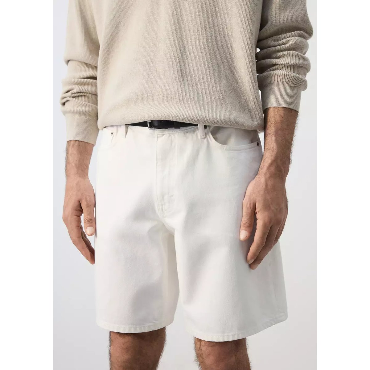 Bermuda en jean droit blanc cassé, MANGO MAN