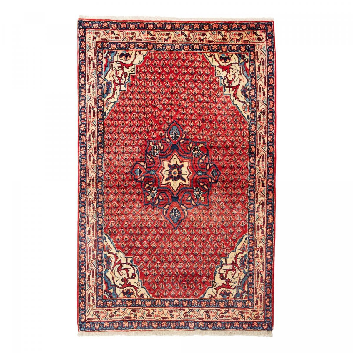 Tapis d'orient au motif oriental, noué main en laine, HAMADAN 6 rouge, bleu, crème, UN AMOUR DE TAPIS
