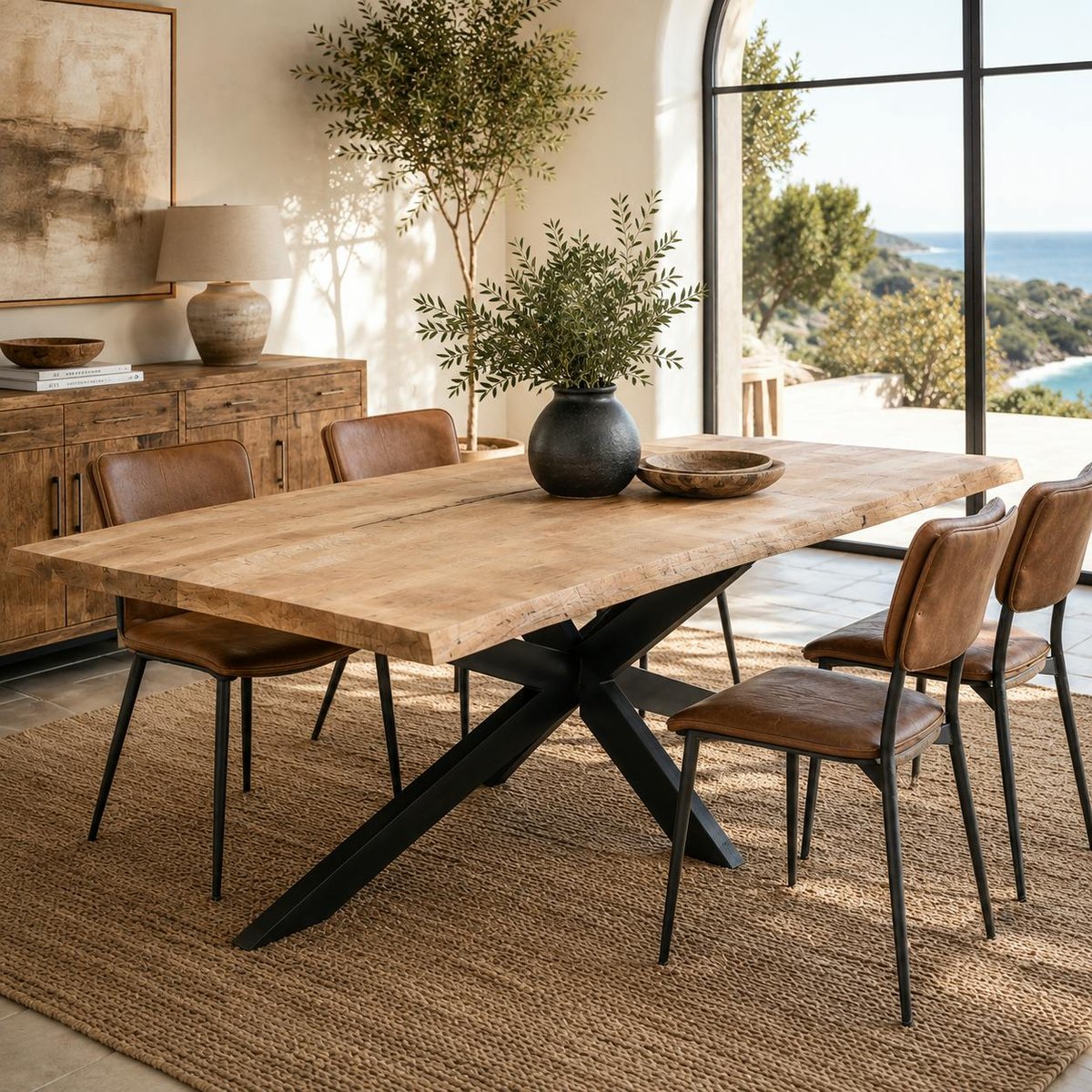 Table à manger en bois à pied central 180 cm FULTON bois naturel, PIER IMPORT