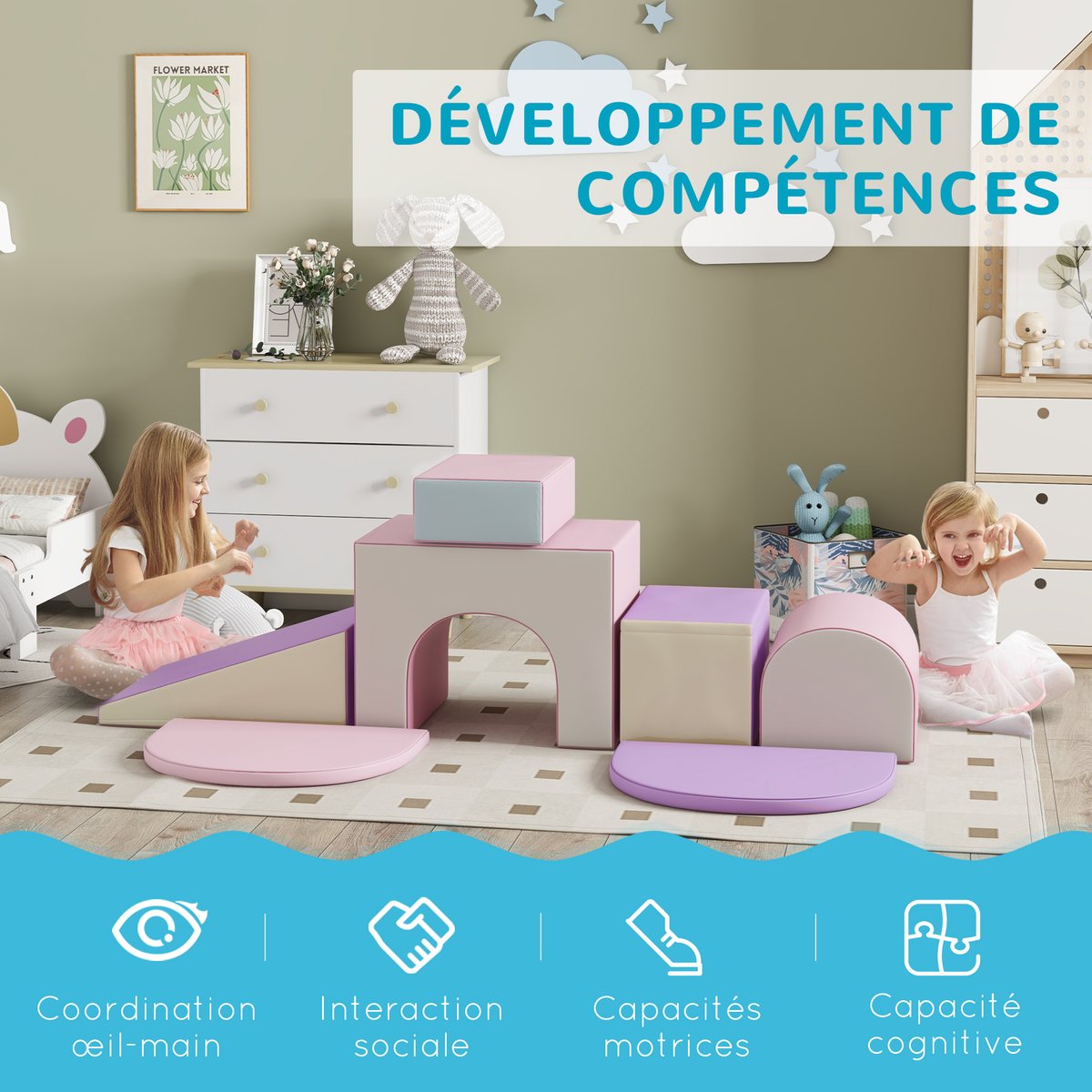 Ensemble de jeux mous pour enfants Revêtement rose, HOMCOM