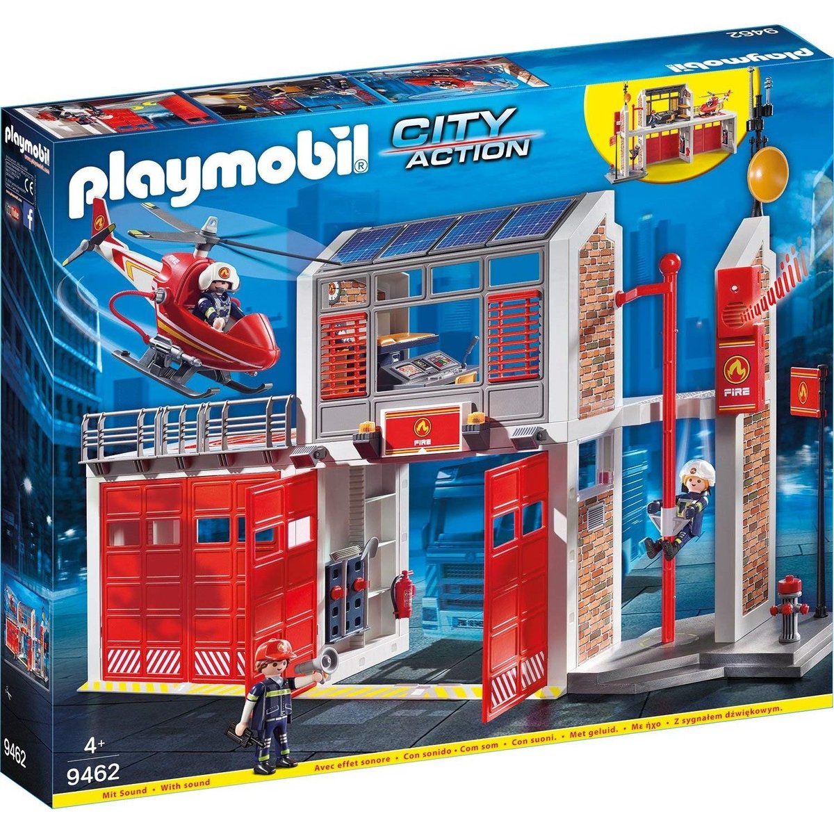 Set de 3 : caserne de pompiers + camion à échelle + véhicule de secours multicolore, PLAYMOBIL