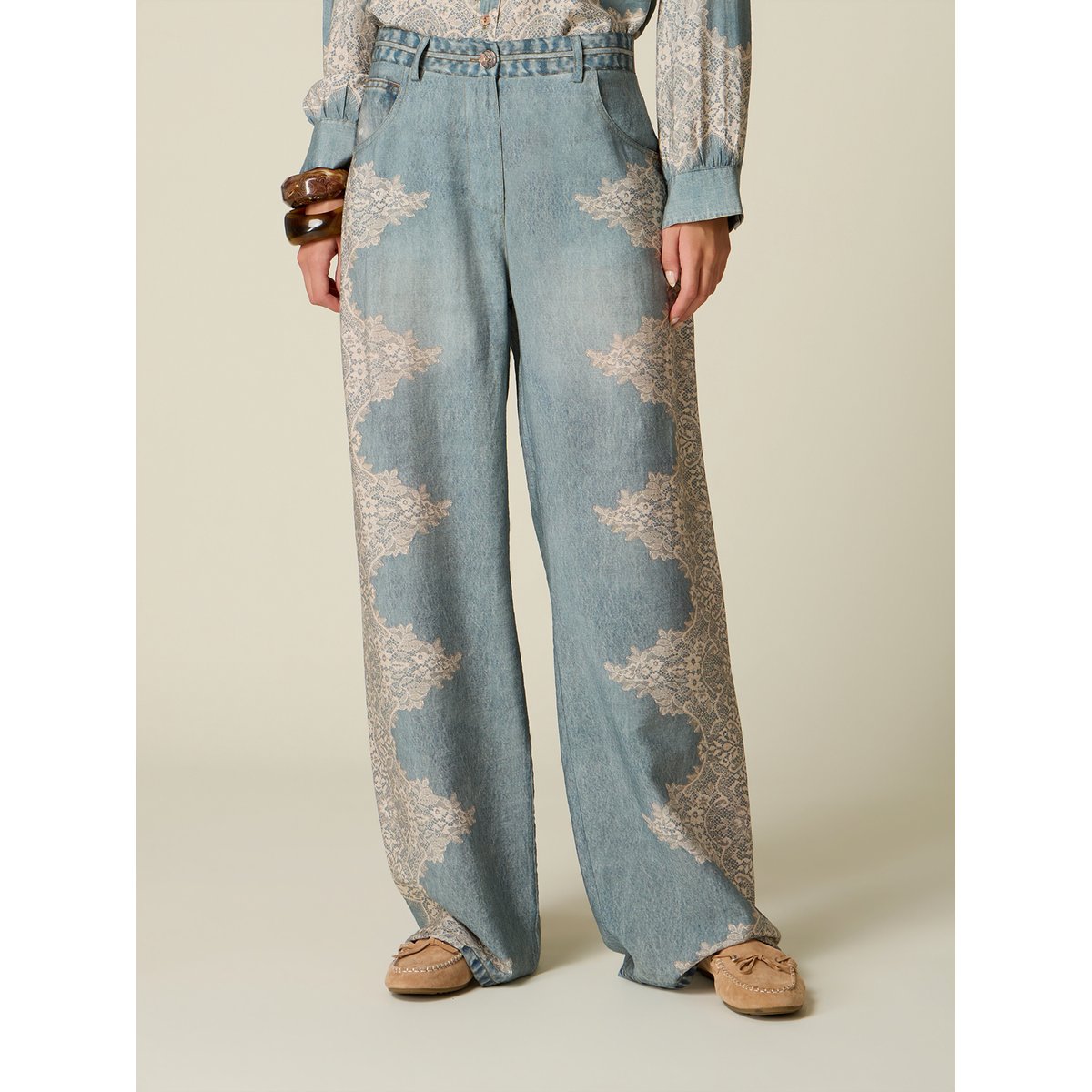 Pantalon palazzo avec dentelle light - blue, OLTRE