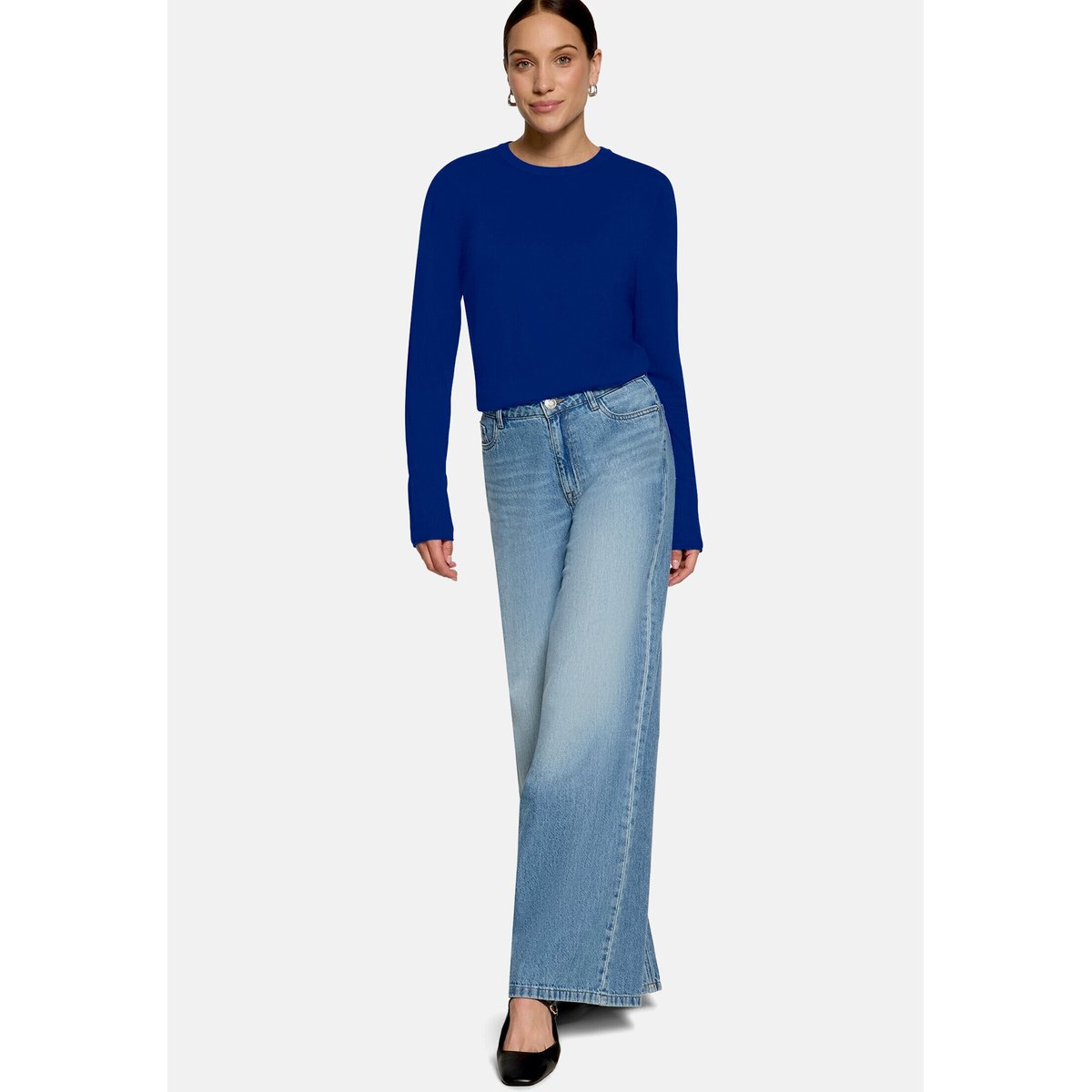 Pull-over en fine maille à col droit sodalite blue, ZERO