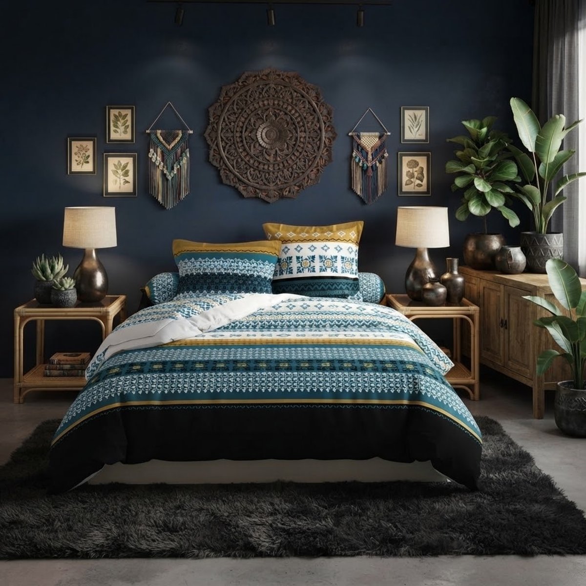 Parure de lit 6 pièces Dari bleu, EDEN