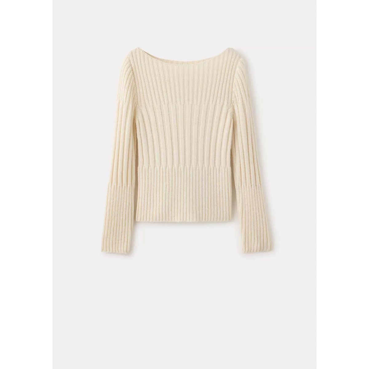 Pull-over à col montant en maille côtelée écru, MANGO