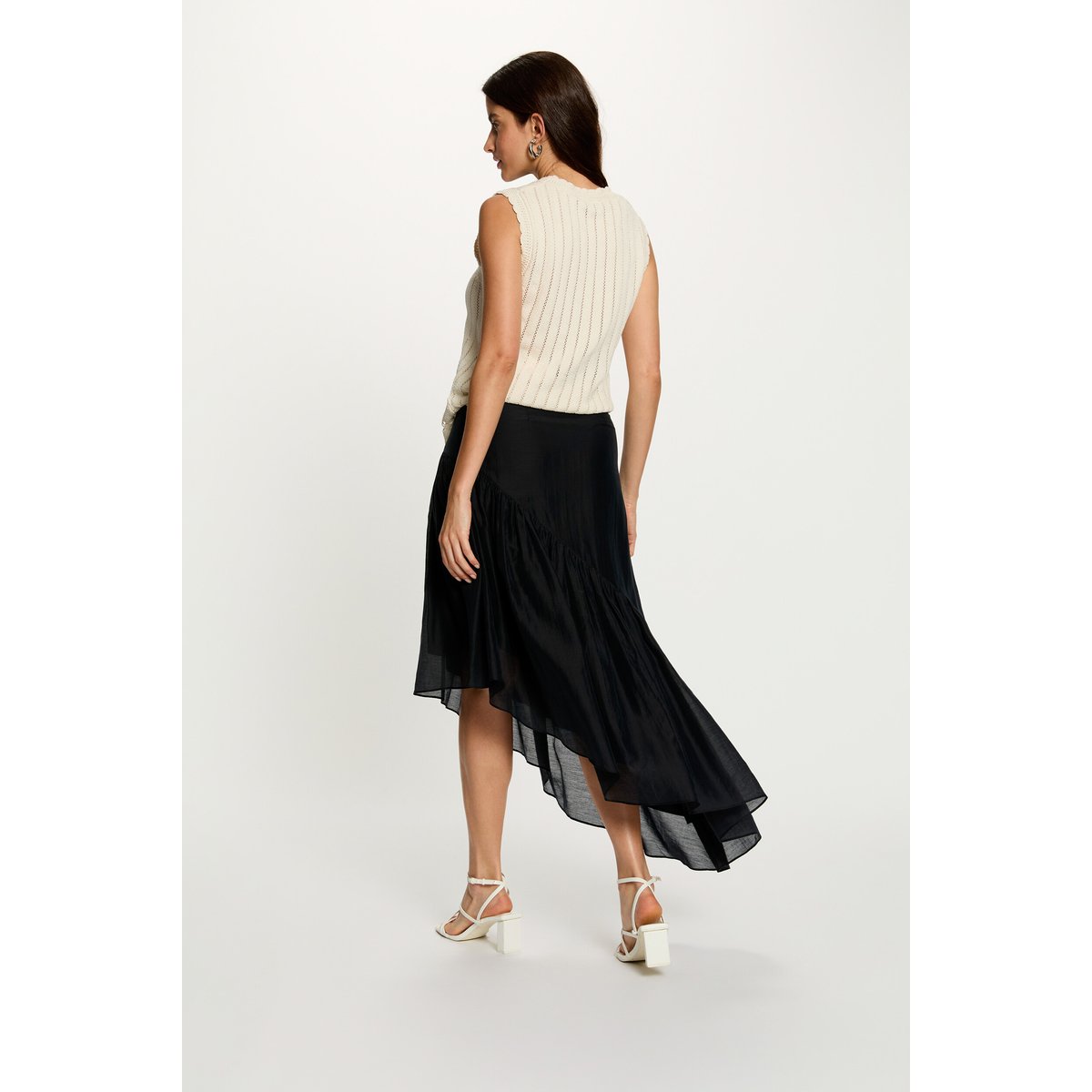 Jupe asymétrique taille haute bleu marine, MORGAN