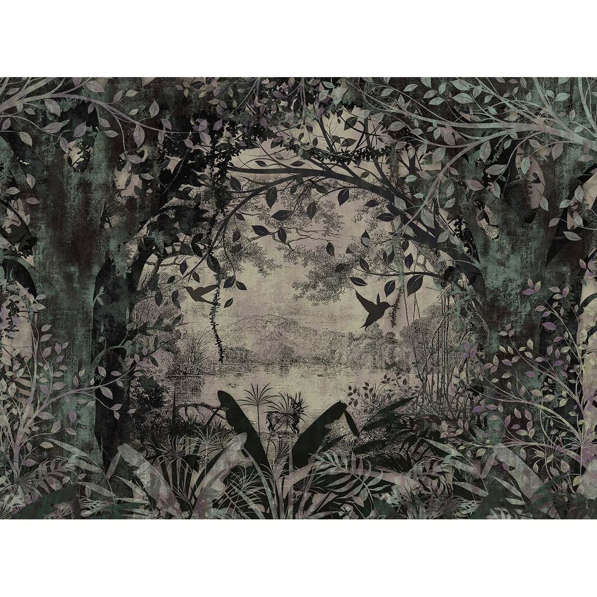 Papier peint panoramique arbre paysage ancien intissé, HEXOA