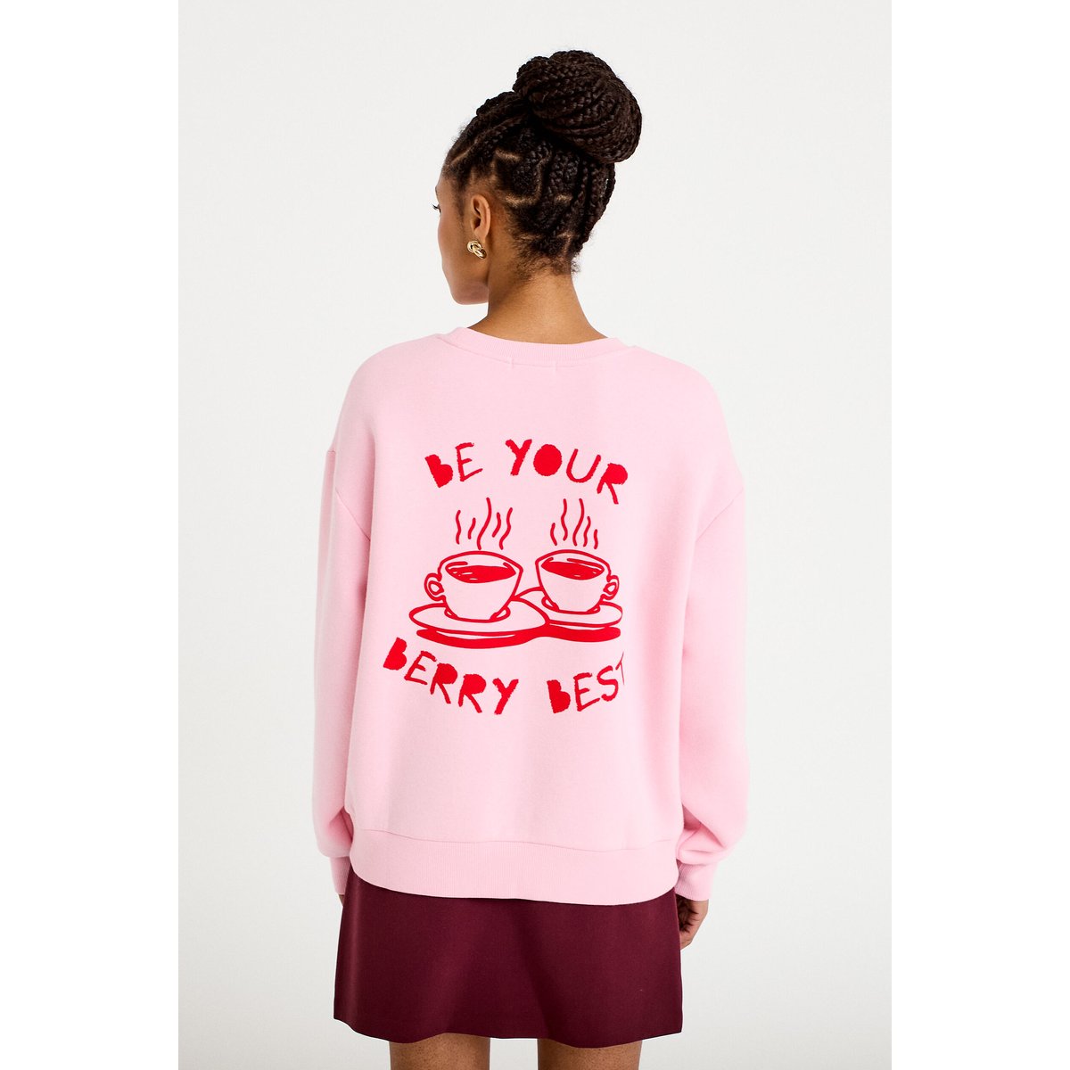 Sweat oversize col rond manches longues rose clair, CACHE CACHE