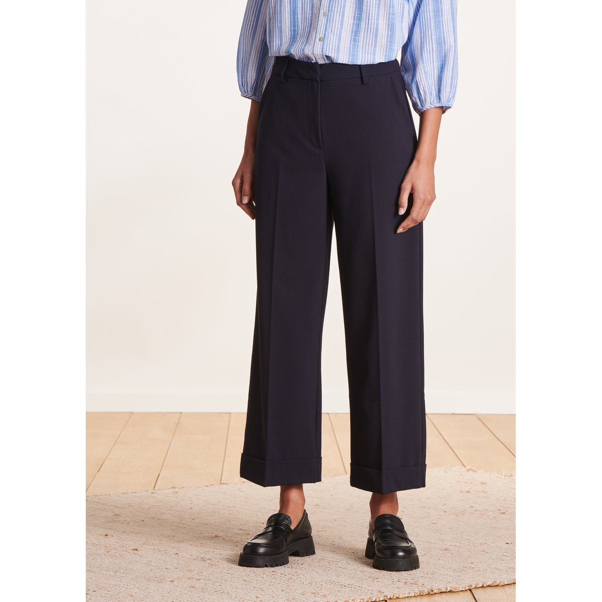 Pantalon 7/8ème droit et large bleu encre, LA FEE MARABOUTEE
