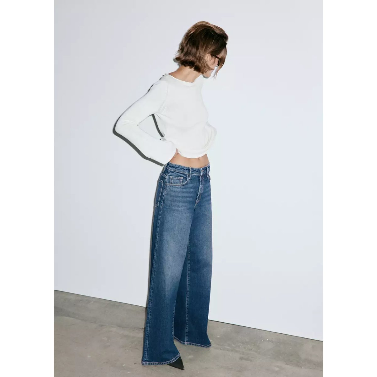 Jean taille haute wideleg bleu foncé, MANGO