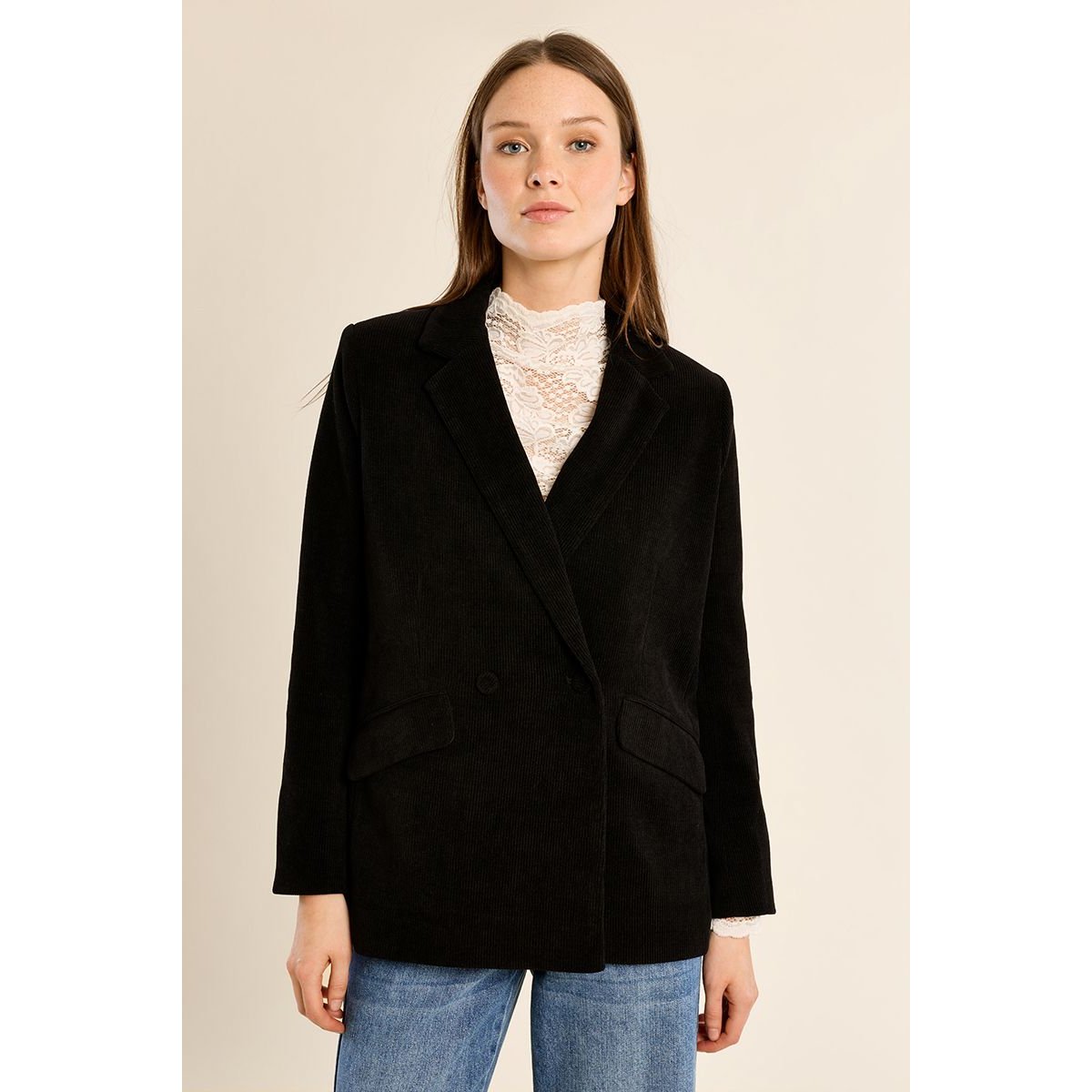 Blazer droit en velours noir, MOLLY BRACKEN