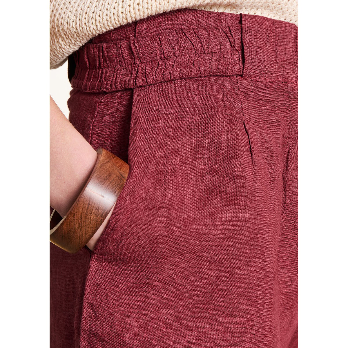 Short large en lin ceinturé mahogany, LA FEE MARABOUTEE