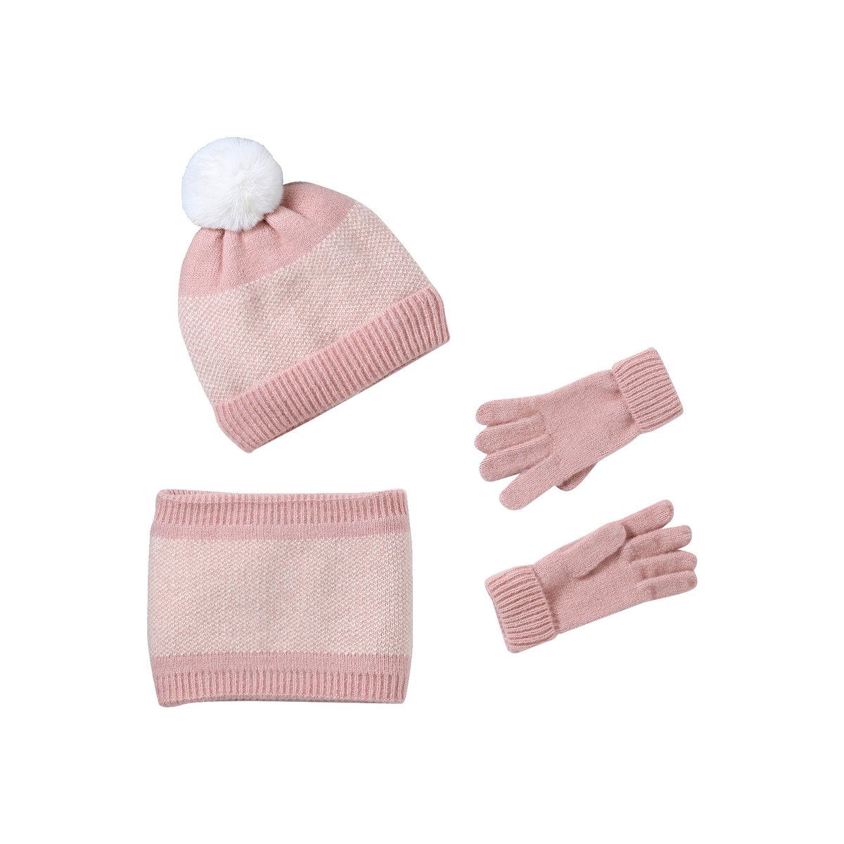 Ensemble en tricot bonnet, snood et gants rose poudré, VERTBAUDET