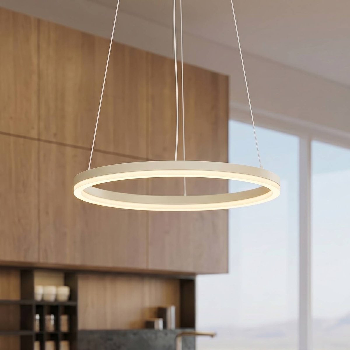 Suspension en métal moderneLED, Albiona beige, blanc, ARCCHIO