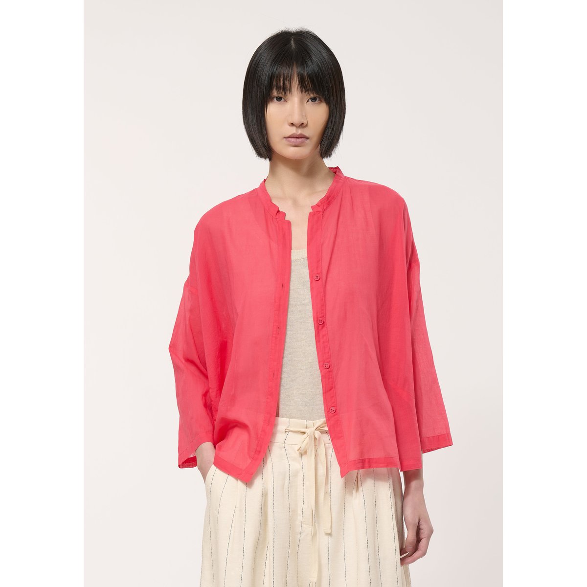 Chemise oversize en voile de coton vermillon, HUMILITY
