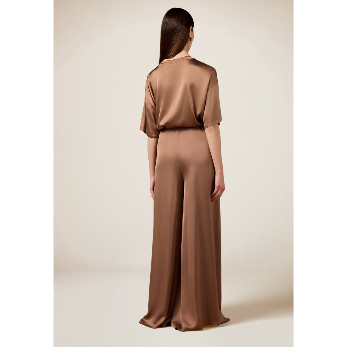 Pantalon palazzo en satin marron, OLTRE