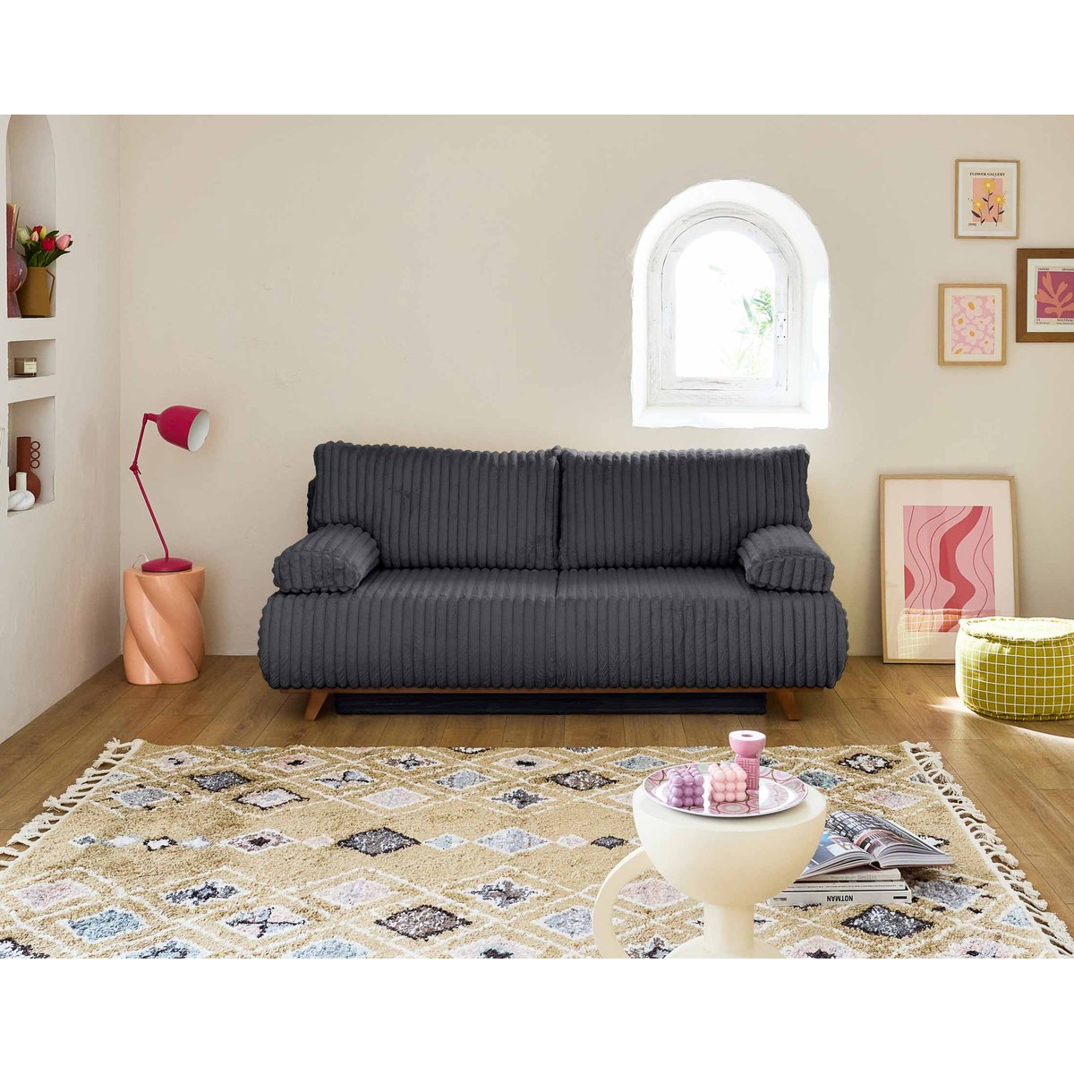 Canapé Convertible 3 places - CRISTAL gris anthracite, BEST MOBILIER