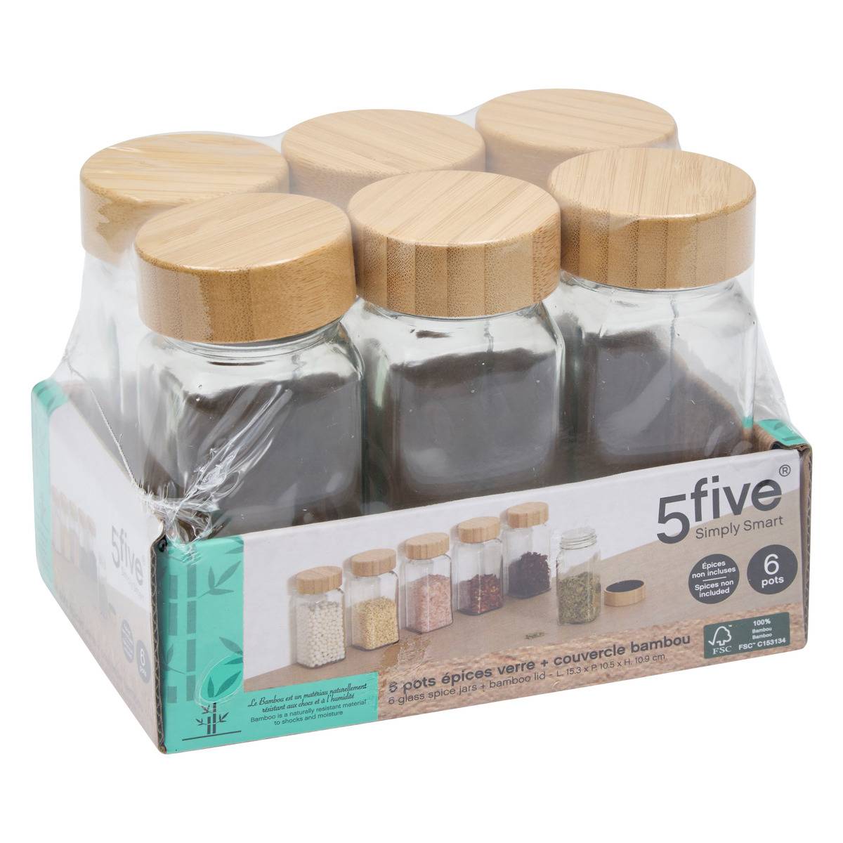 Lot de 6 pots à épices ESSENTIELS transparent, 5FIVE SIMPLY SMART