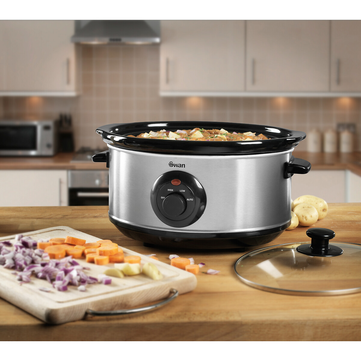 3.5L Stainless Steel Slow Cooker - SF17020 silver-coloured, SWAN