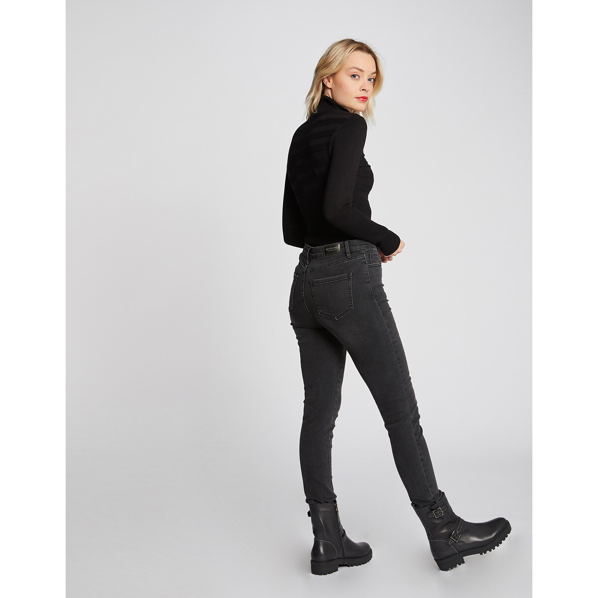 Pull col roulé fine maille noir, MORGAN