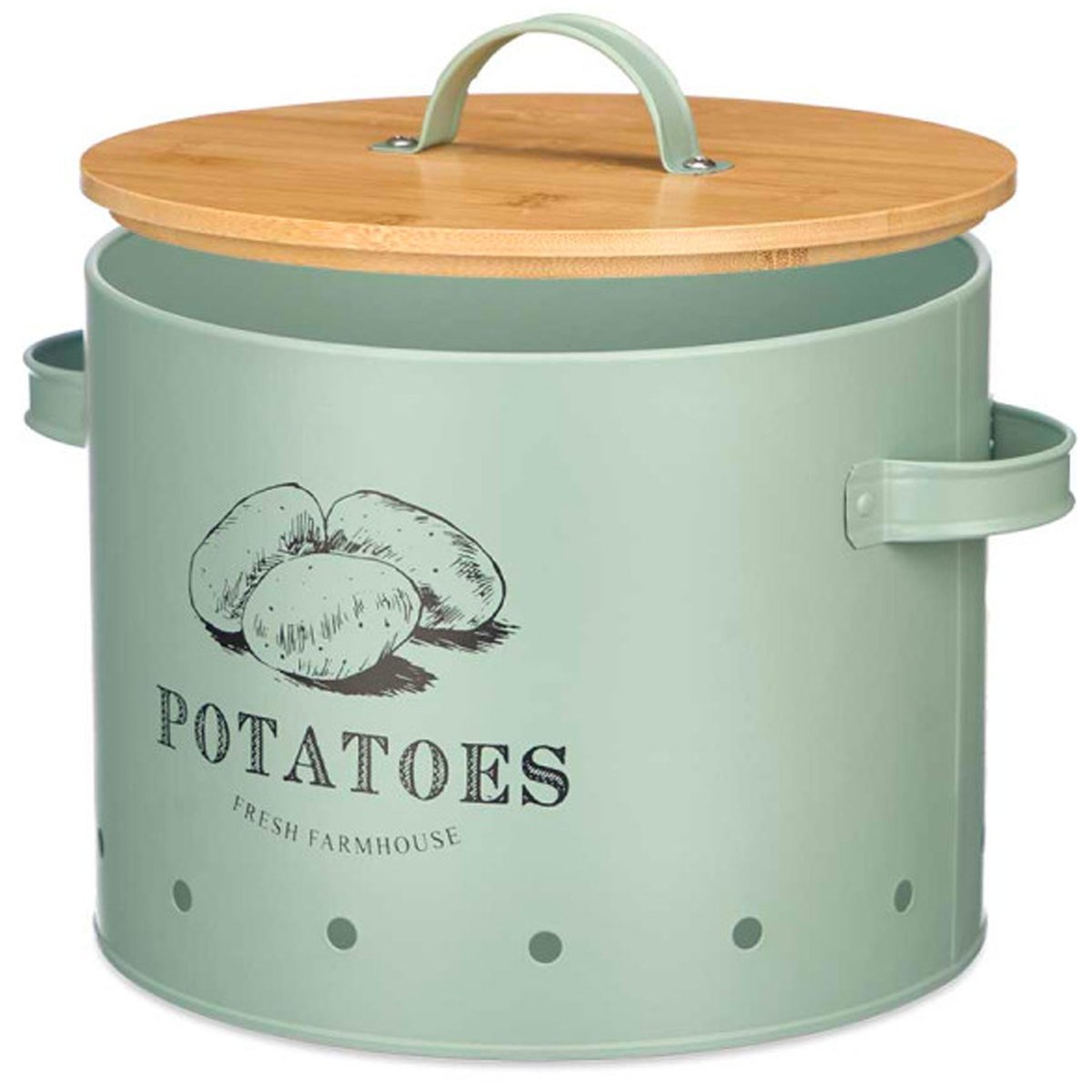 Boîte à pommes de terre en métal vert et bambou vert, WADIGA