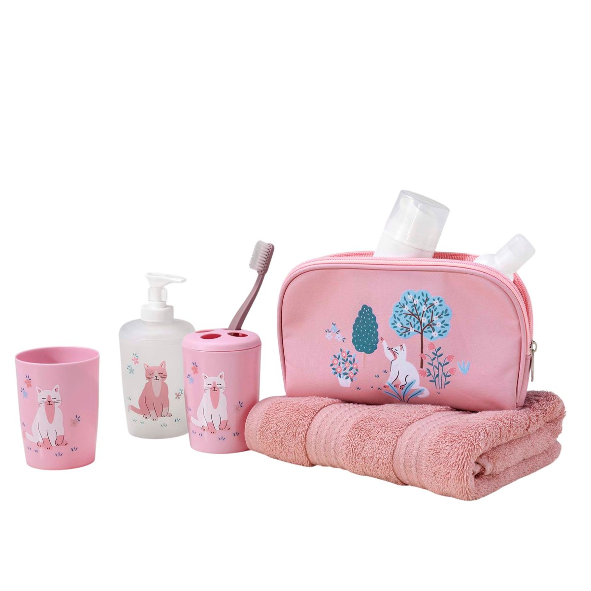 Accessoires de salle de bain 4 pieces Petit chaton rose, EDEN