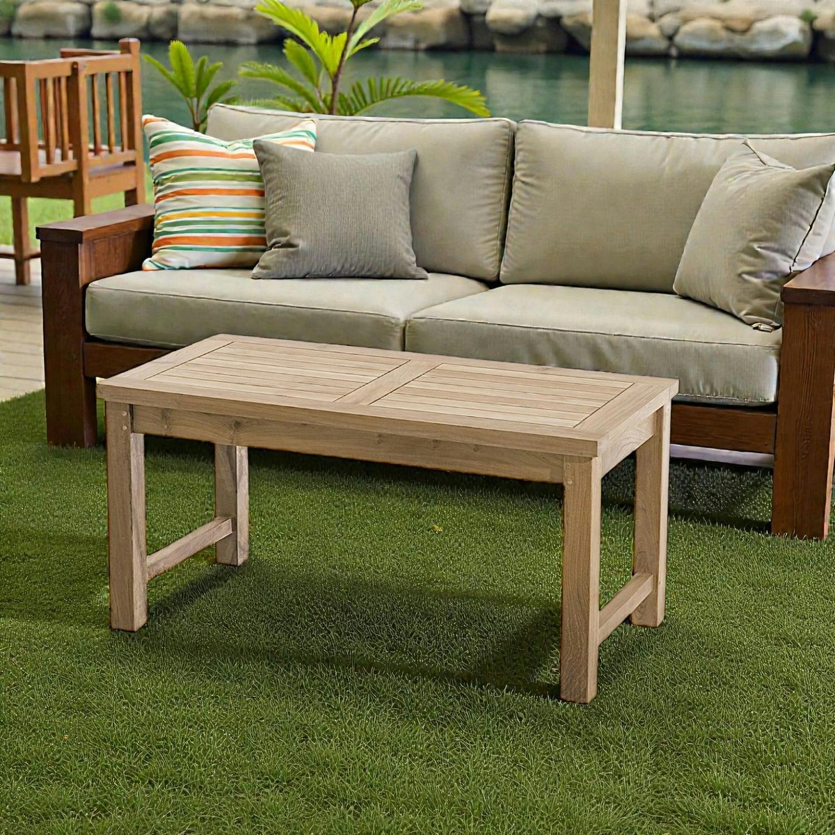 Table basse de jardin contemporaine rectangle en bois de teck brut massif 90cm SUMMER bois naturel, PIER IMPORT